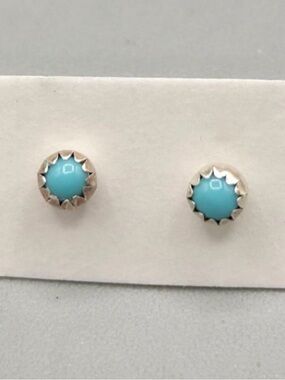 Turquoise Round Stud Earrings Sterling Silver Setting Tiny Southwestern 1/8 Inch